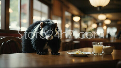 Skunk Dining at Human Table