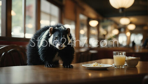 Skunk Dining at Human Table