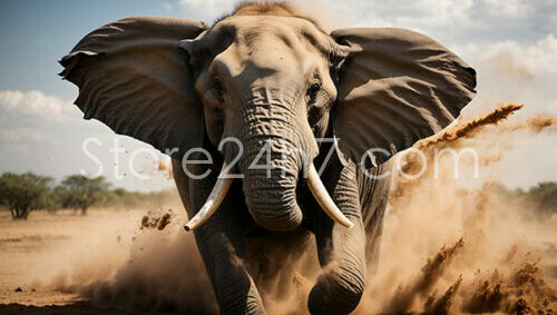 Charging Elephant in the Dusty Wilderness