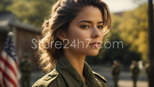 Serene Military Woman Reflective Portrait