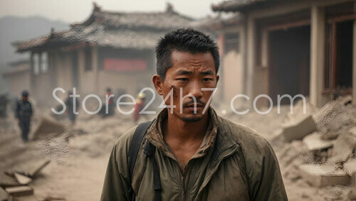 Man in the Midst of Earthquake Devastation in China