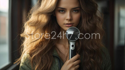 Elegant Woman with Hair Dryer