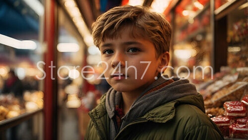 Young Boy's Market Stall Contemplation