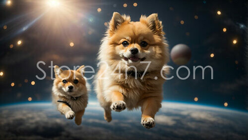 Pomeranians Floating in Space Adventure