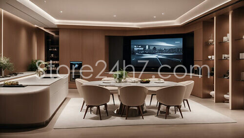 Sophisticated Media Room with Dining Area