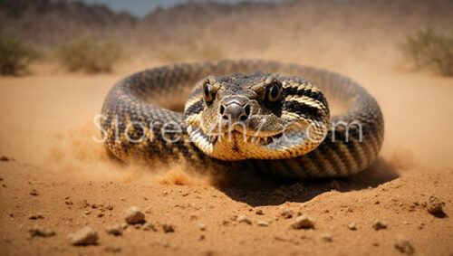 Coiled Rattlesnake Staring Intently Desert