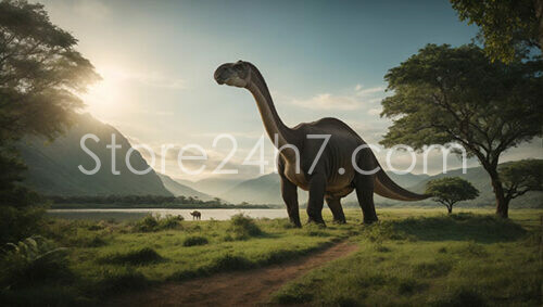 Mamenchisaurus Grazing in a Sunrise Valley