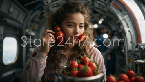 Astronaut Enjoying Strawberries in Space