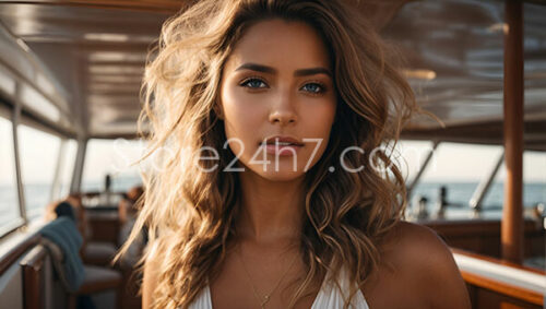 Elegant Woman Aboard Yacht at Sea