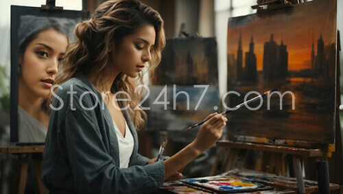 Artist Perfects Sunset Cityscape Painting