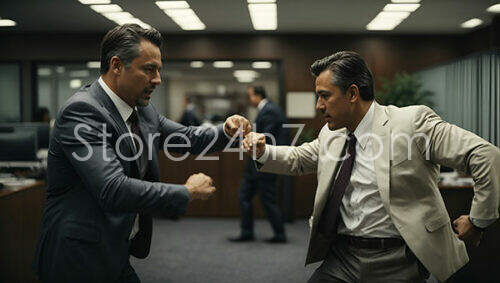 Two Businessmen Engaged in a Tense Arm Wrestling Match