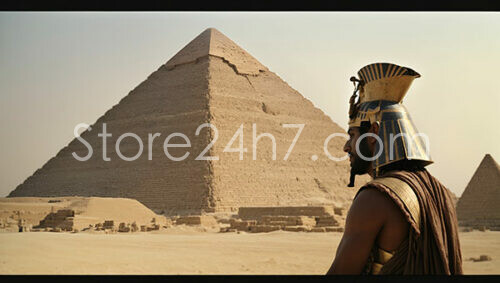Ancient Egyptian Guard Overlooking Pyramids