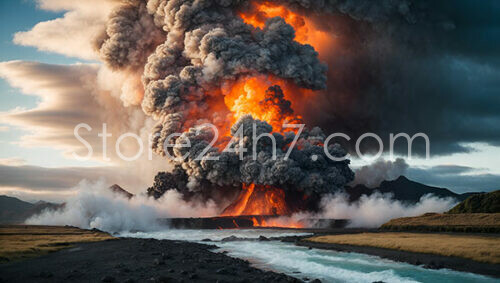 Icelandic Volcano Erupts Fiery Clouds