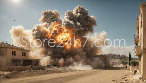 Fiery Explosion in Desert City