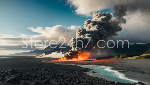 Volcanic Eruption Coastal Landscape Art