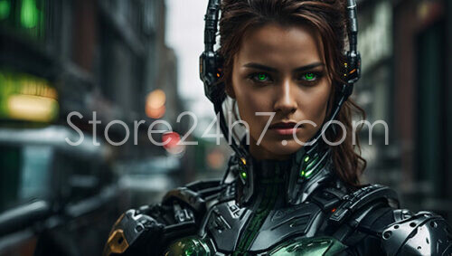 Cybernetic Female Warrior on the Street