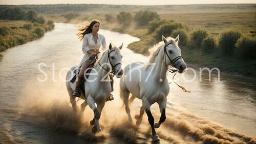 Equestrian Woman Galloping Through River