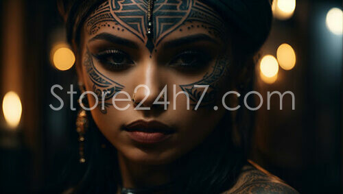 Tribal Tattooed Woman Mystical Look