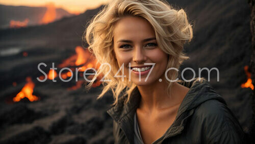 Happy Blonde Volcano Serene Portrait