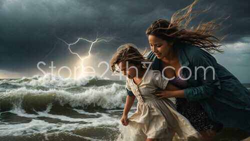Mother and Child Brave Thunderstorm