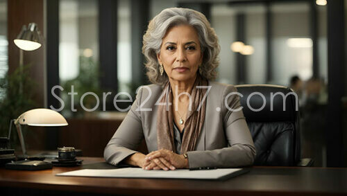 Confident Senior Businesswoman at Desk in Modern Office