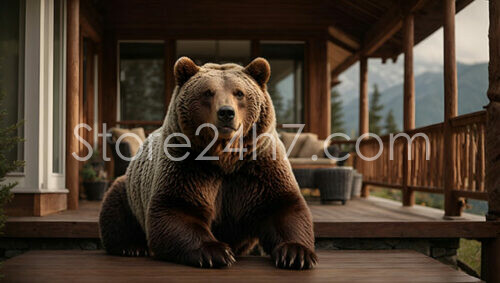 Bear on Cabin Porch Mountainscape