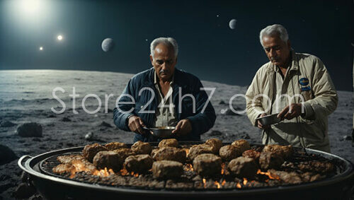 Astronauts Grilling Burgers on the Moon by Starlight