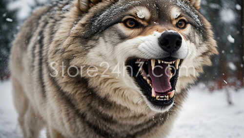 Fierce Wolf in Snowy Forest