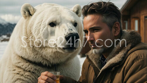 Man and Giant Polar Bear Share an Intense Gaze