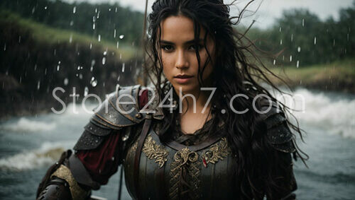 Viking Warrior Woman Rain Portrait