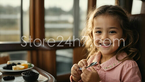 Girl Happily Enjoying Caviar Delicacy