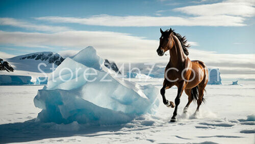 Majestic Horse Galloping through Antarctic Wilderness