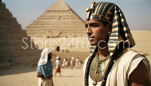 Pharaoh Overlooking Giza Pyramid Landscape