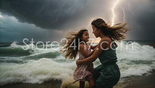 Mother and Daughter Embrace Storm