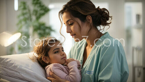Pediatric Nurse Comforts Young Patient
