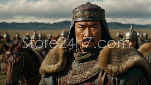 Mongolian Warrior Leads Army Across Vast Grasslands