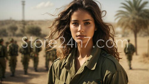 Resolute Female Soldier Desert Backdrop