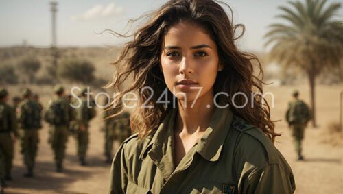 Resolute Female Soldier Desert Backdrop