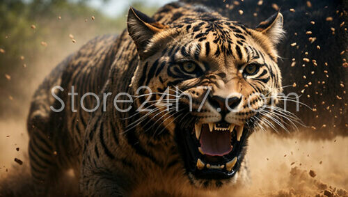 Majestic Leopard Snarling in Dust