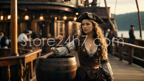Pirate Queen Stands on Ship Deck