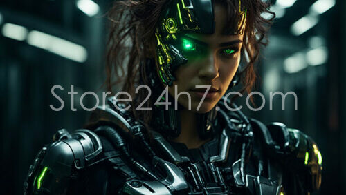 Cybernetic Warrior with Glowing Gaze