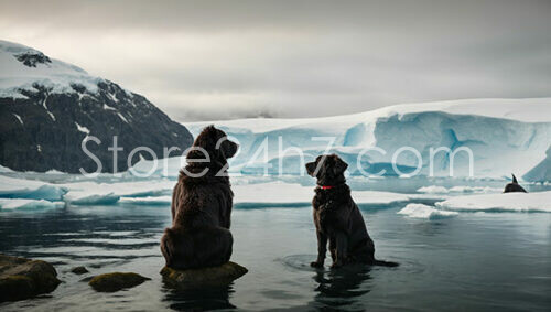 Two Dogs Contemplating Icy Water