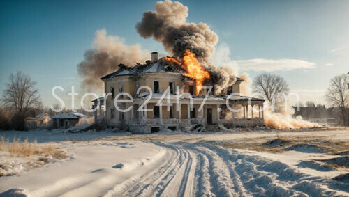Historical Mansion with Smoke in Winter