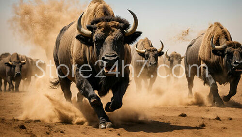 African Buffalo Stampede in Dust