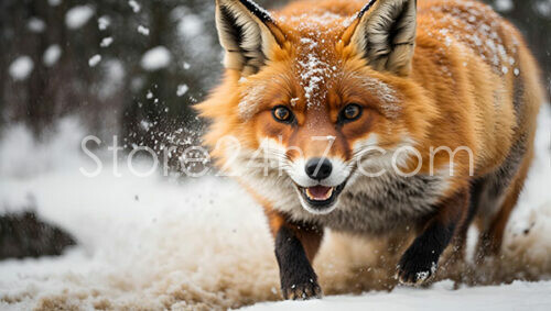 Alert Fox in Snowy Forest