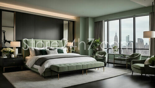 Luxurious Metropolitan Green Bedroom View