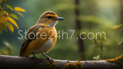 Golden Robin on Forest Perch