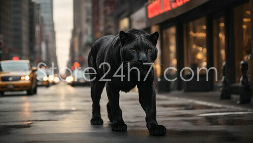 Majestic Black Panther Stalks City Street