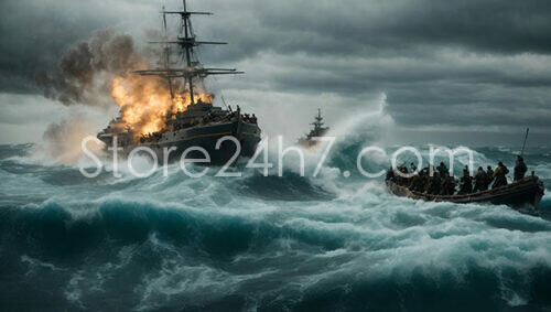 Naval Battle Amidst Stormy Seas