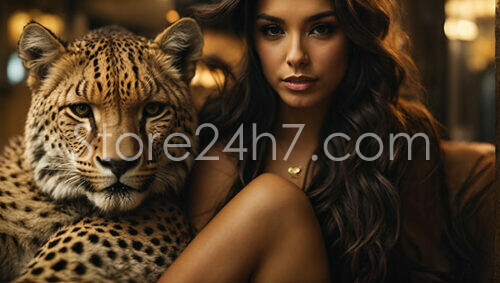 Sultry Beauty and Cheetah Share an Intimate Moment
